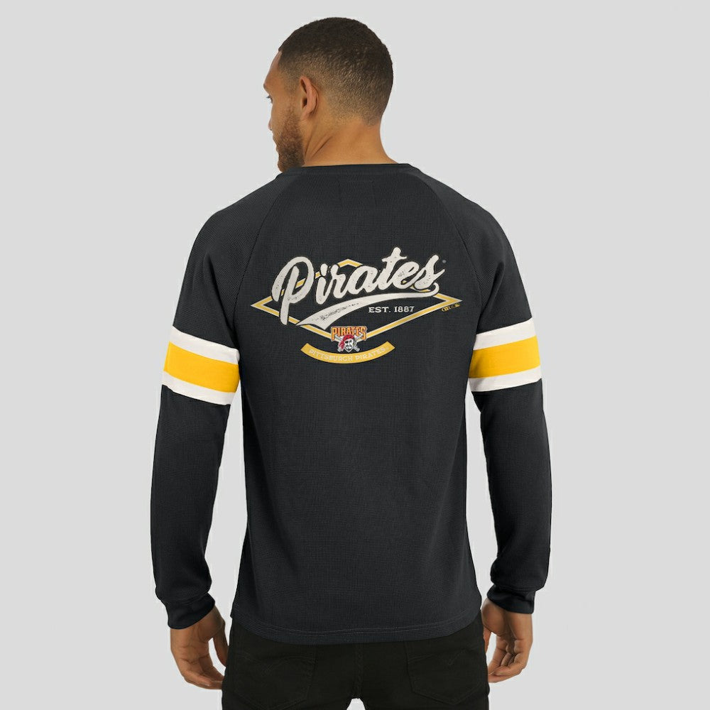 Pittsburgh Pirates Darius Rucker Collection Waffle-Knit Raglan Long Sleeve Henley T-Shirt Black