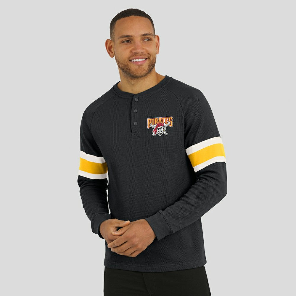 Pittsburgh Pirates Darius Rucker Collection Waffle-Knit Raglan Long Sleeve Henley T-Shirt Black
