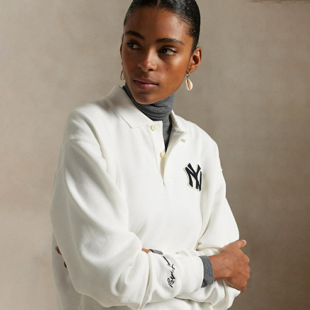 Yankees Polo Ralph Lauren  Fleece Polo White