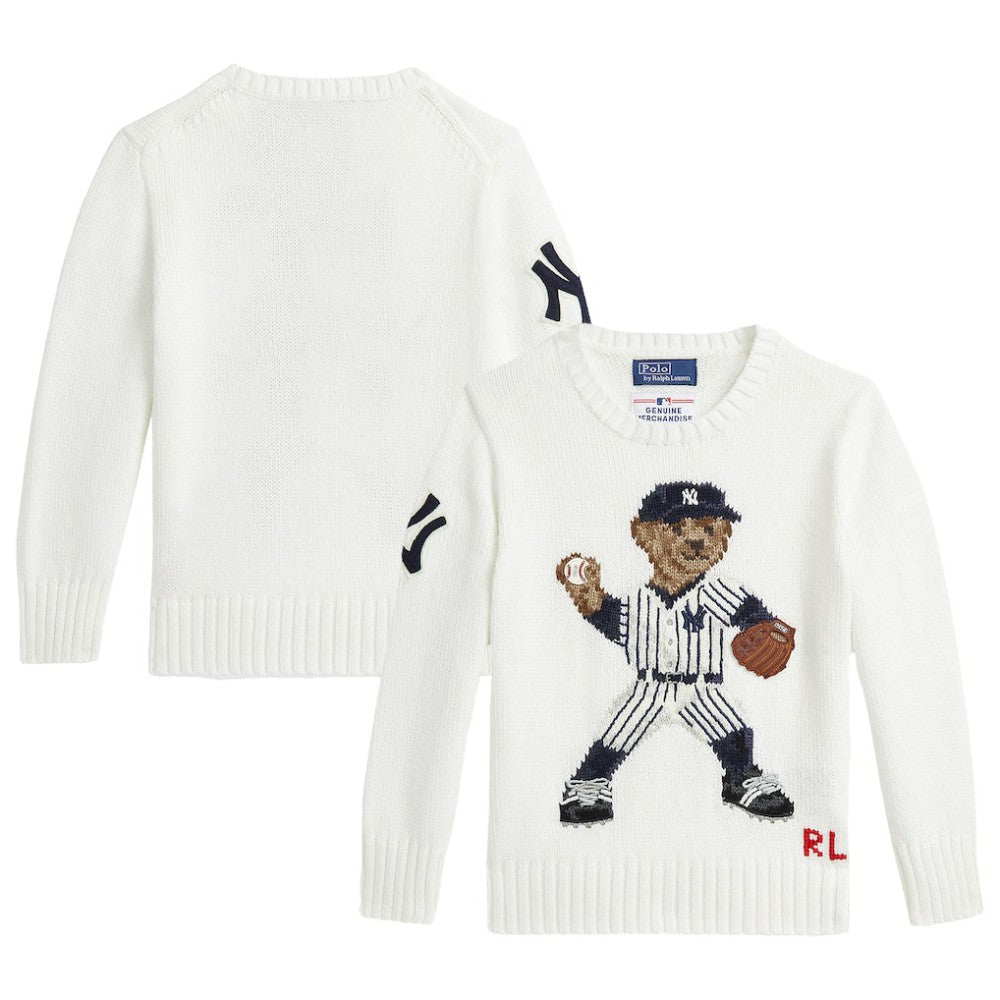 Yankees Polo Ralph Lauren Preschool  Bear Pullover Sweater White
