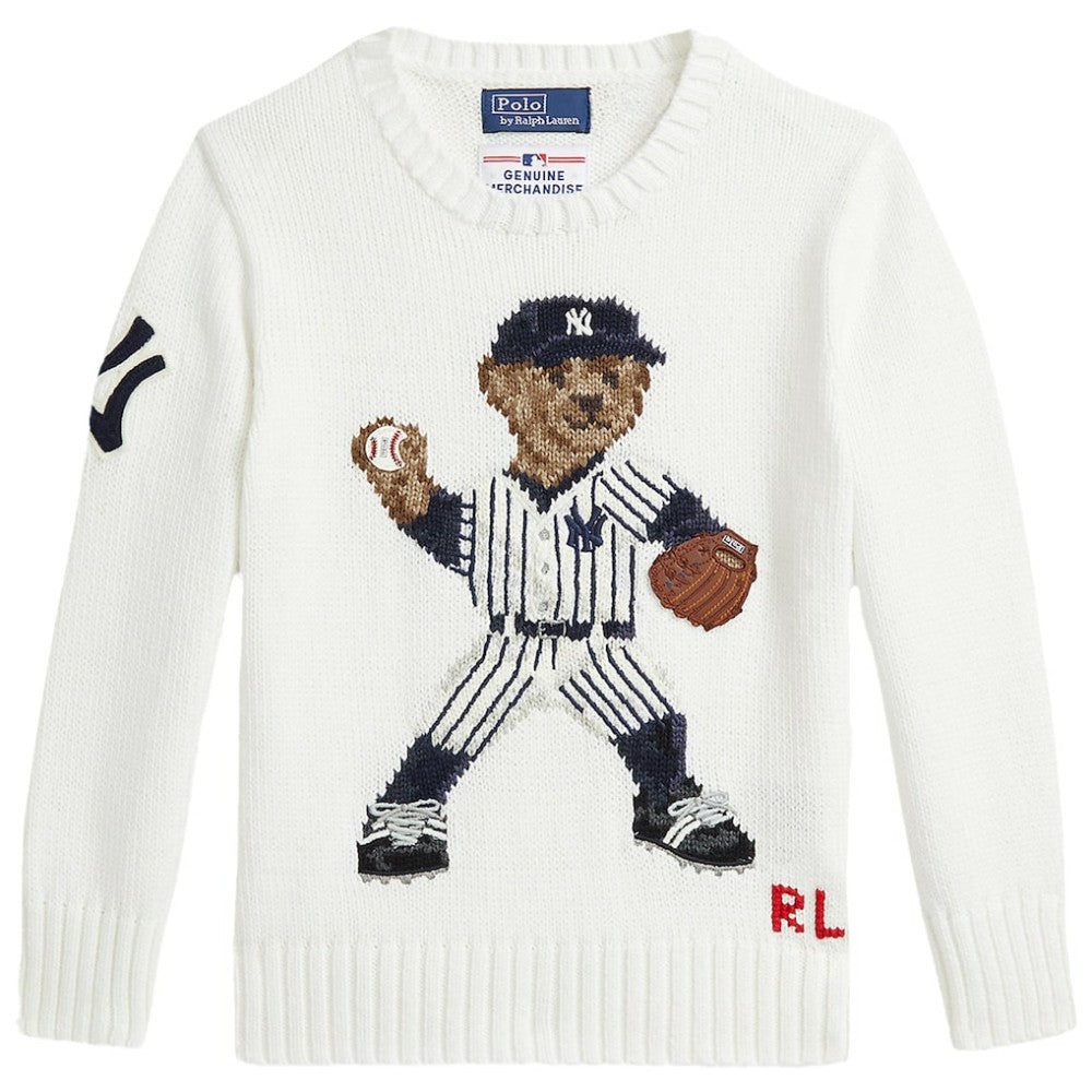 Yankees Polo Ralph Lauren Preschool  Bear Pullover Sweater White