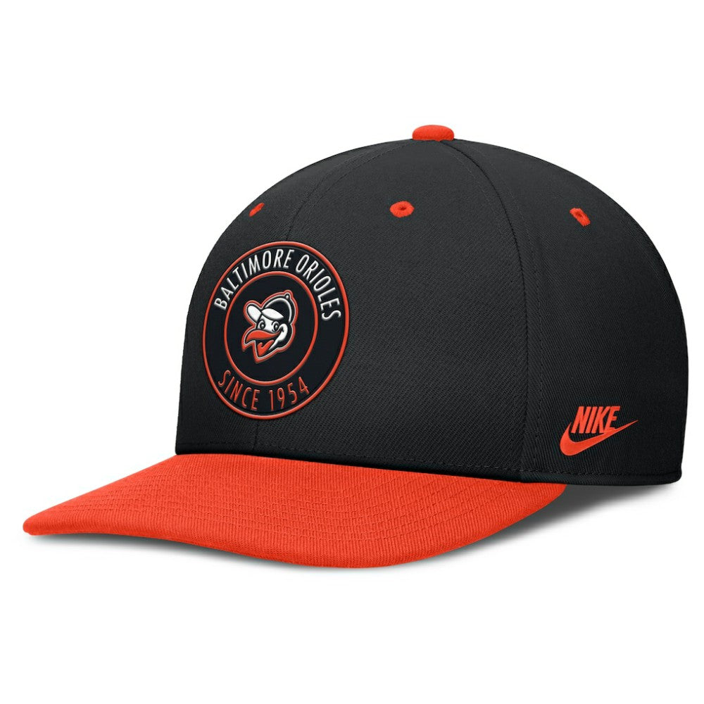 Baltimore Orioles Cooperstown Collection Pro Dri-FIT Snapback Hat Black/Orange | Nike