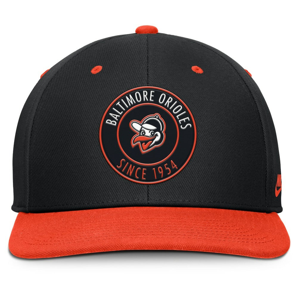 Baltimore Orioles Cooperstown Collection Pro Dri-FIT Snapback Hat Black/Orange | Nike