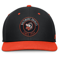 Baltimore Orioles Cooperstown Collection Pro Dri-FIT Snapback Hat Black/Orange | Nike