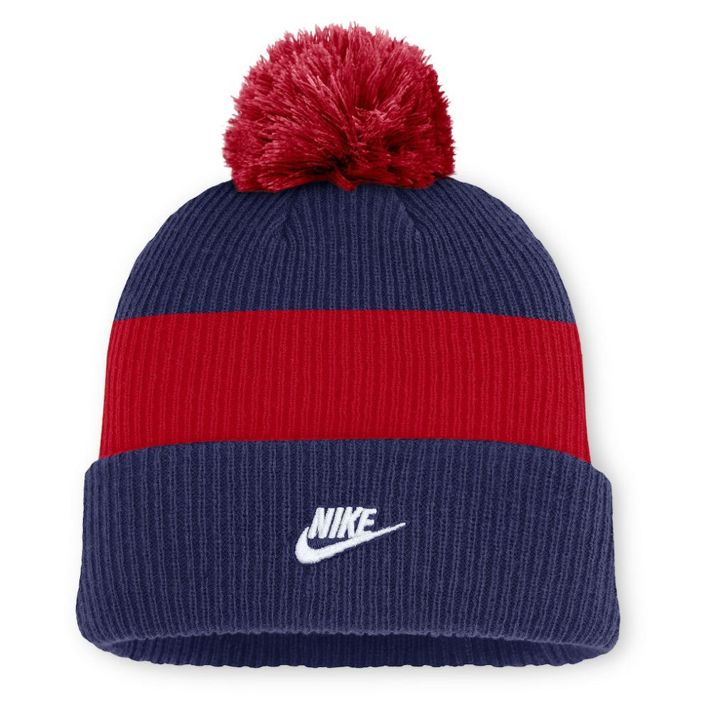 Atlanta Braves Cooperstown Collection Peak Standard Cuffed Knit Hat with Pom Blue/Red | Nike