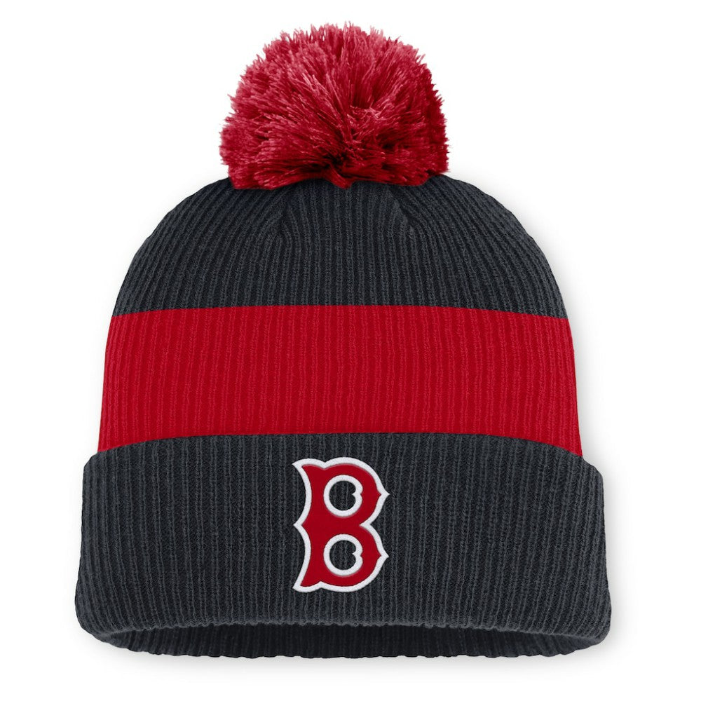 Boston Red Sox Cooperstown Collection Peak Standard Cuffed Knit Hat with Pom Navy/Red | Nike
