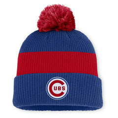 Chicago Cubs Cooperstown Collection Peak Standard Cuffed Knit Hat with Pom Royal/Red | Nike