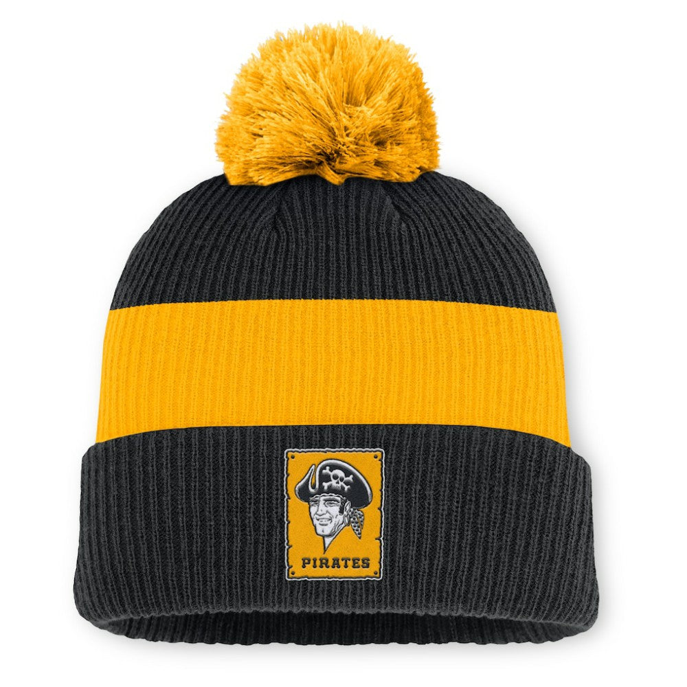 Pittsburgh Pirates Cooperstown Collection Peak Standard Cuffed Knit Hat with Pom Black/Yellow | Nike