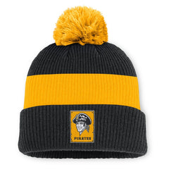 Pittsburgh Pirates Cooperstown Collection Peak Standard Cuffed Knit Hat with Pom Black/Yellow | Nike