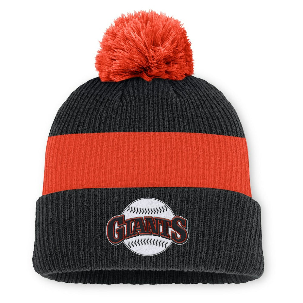 San Francisco Giants Cooperstown Collection Peak Standard Cuffed Knit Hat with Pom Black/Orange | Nike
