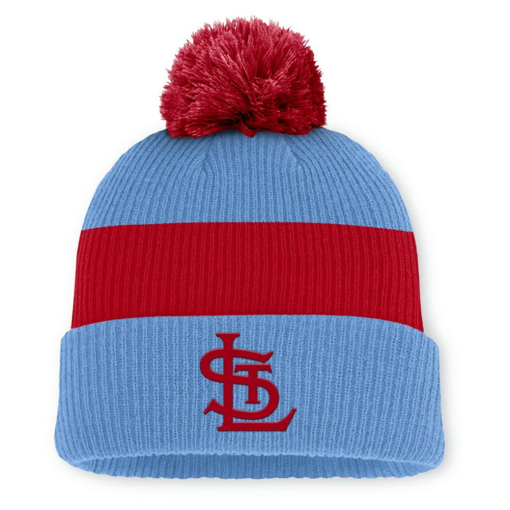 St. Louis Cardinals Cooperstown Collection Peak Standard Cuffed Knit Hat with Pom Light Blue/Red | Nike