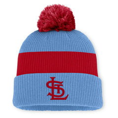 St. Louis Cardinals Cooperstown Collection Peak Standard Cuffed Knit Hat with Pom Light Blue/Red | Nike
