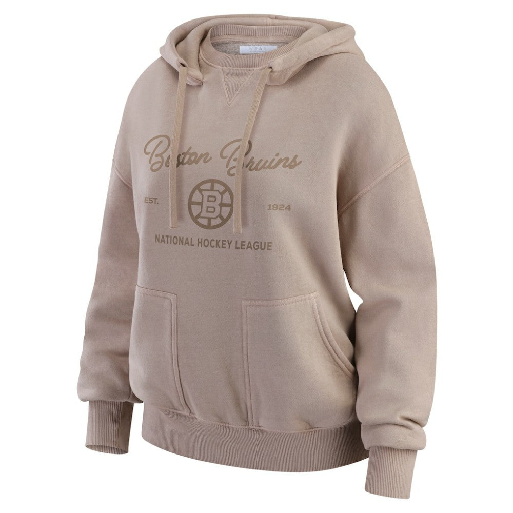 Boston Bruins WEAR by Erin Andrews Women's Washed Pullover Crewdie Tan