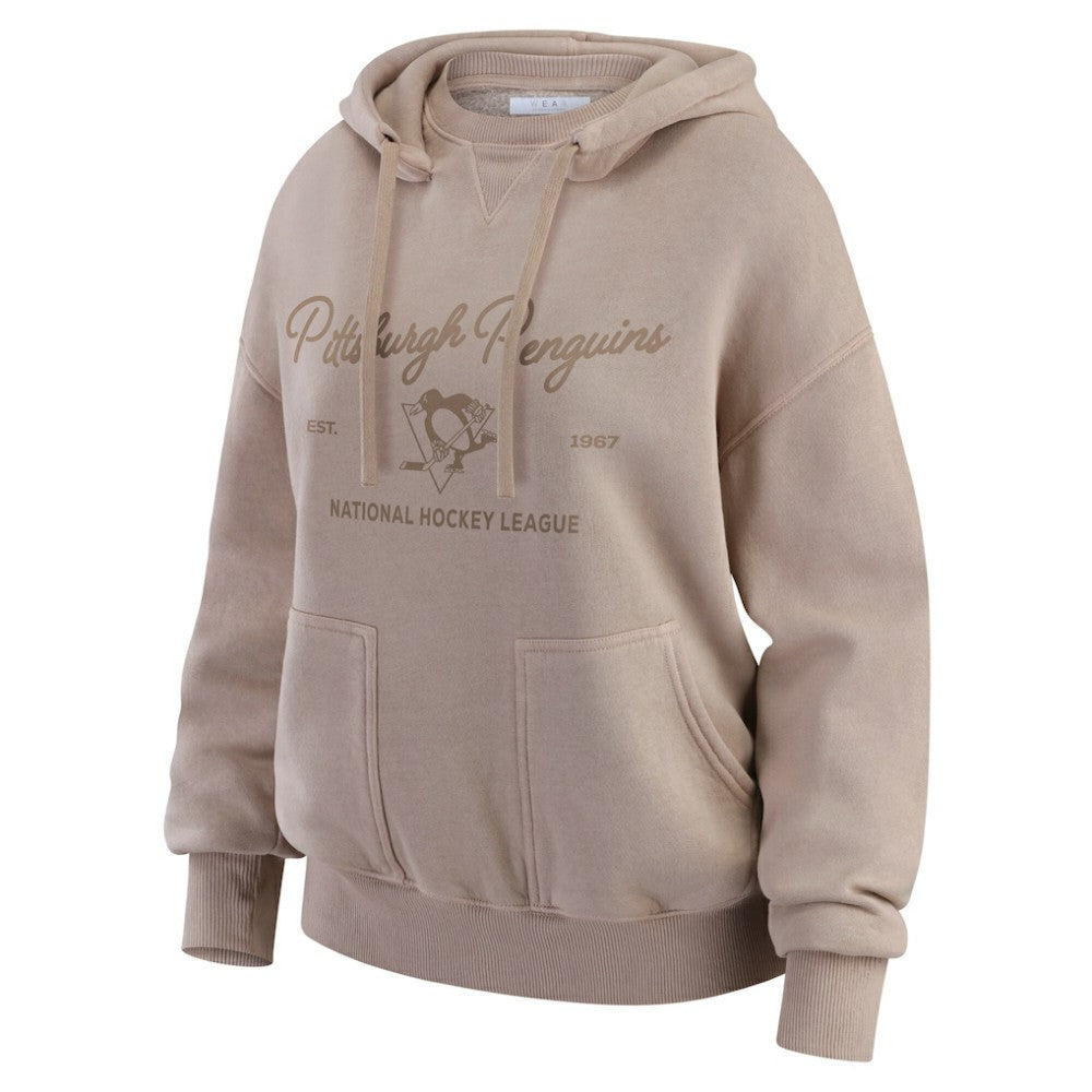 Pittsburgh Penguins WEAR by Erin Andrews Women's Washed Pullover Crewdie Tan