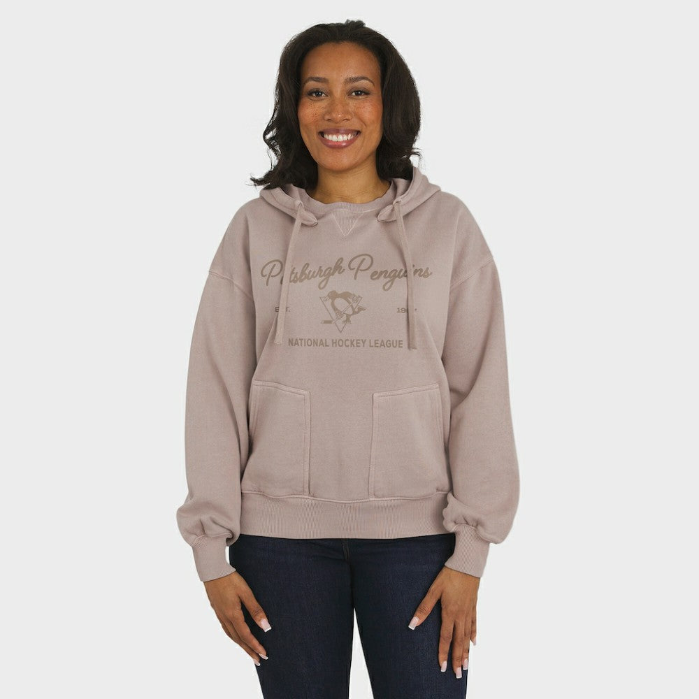 Pittsburgh Penguins WEAR by Erin Andrews Women's Washed Pullover Crewdie Tan