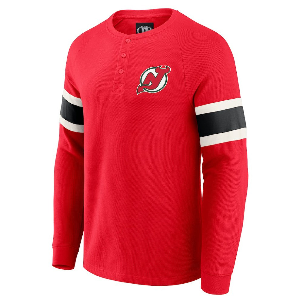 New Jersey Devils Darius Rucker Collection by Fanatics Waffle-Knit Raglan Long Sleeve Henley T-Shirt Red