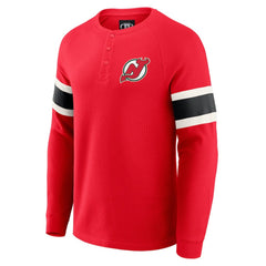 New Jersey Devils Darius Rucker Collection by Fanatics Waffle-Knit Raglan Long Sleeve Henley T-Shirt Red