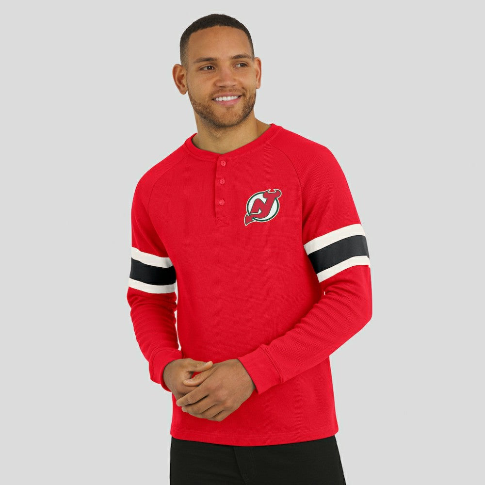New Jersey Devils Darius Rucker Collection by Fanatics Waffle-Knit Raglan Long Sleeve Henley T-Shirt Red