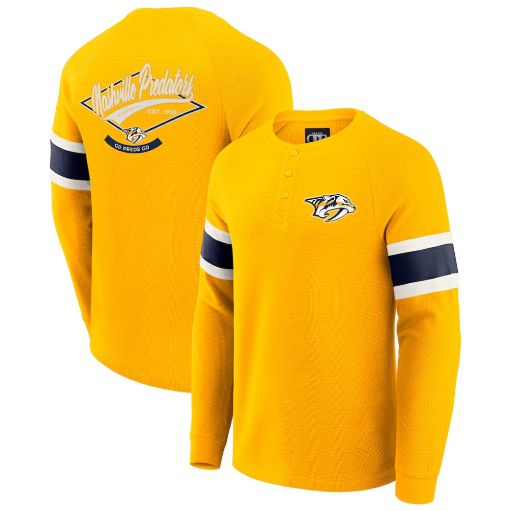 Nashville Predators Darius Rucker Collection by Fanatics Waffle-Knit Raglan Long Sleeve Henley T-Shirt Gold