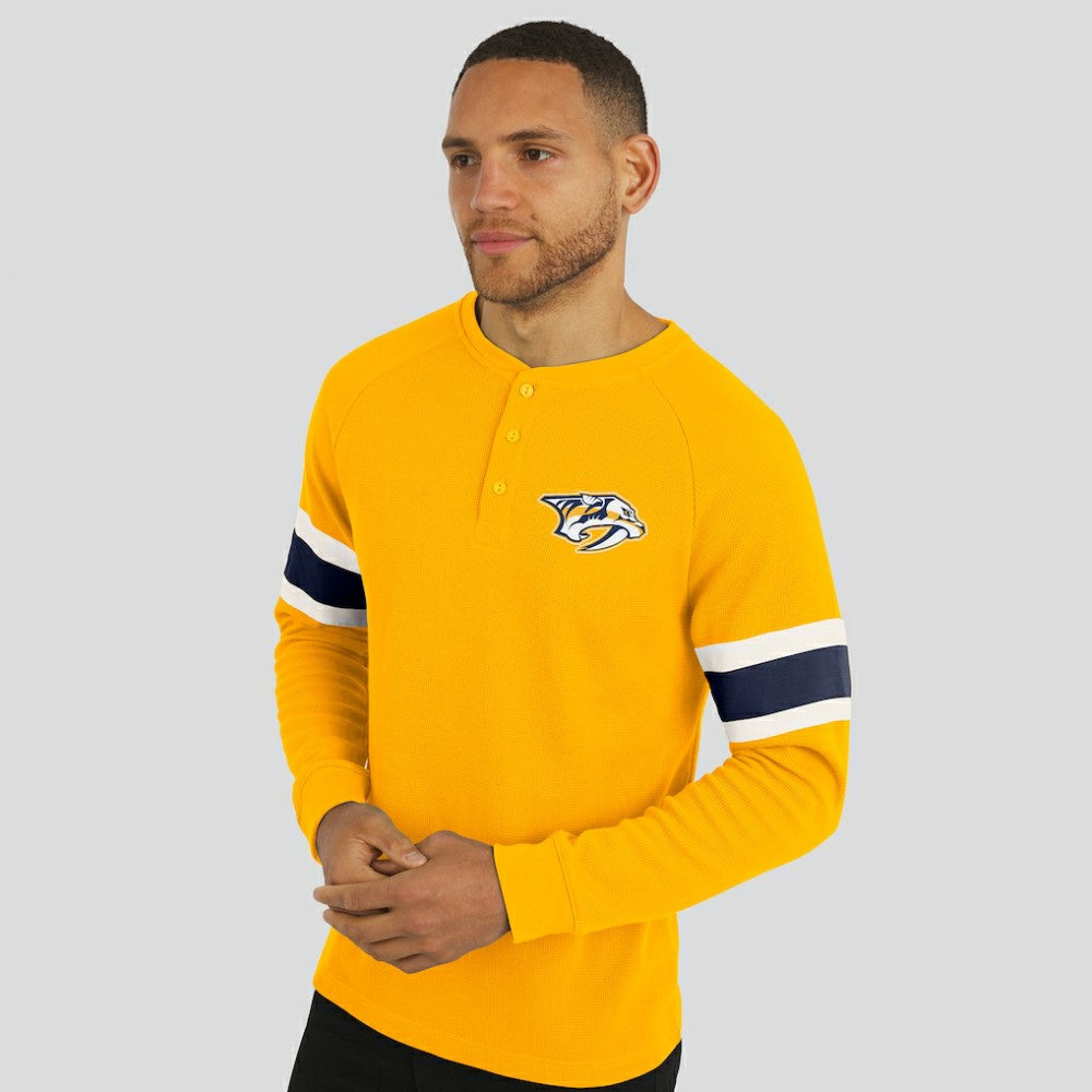 Nashville Predators Darius Rucker Collection by Fanatics Waffle-Knit Raglan Long Sleeve Henley T-Shirt Gold