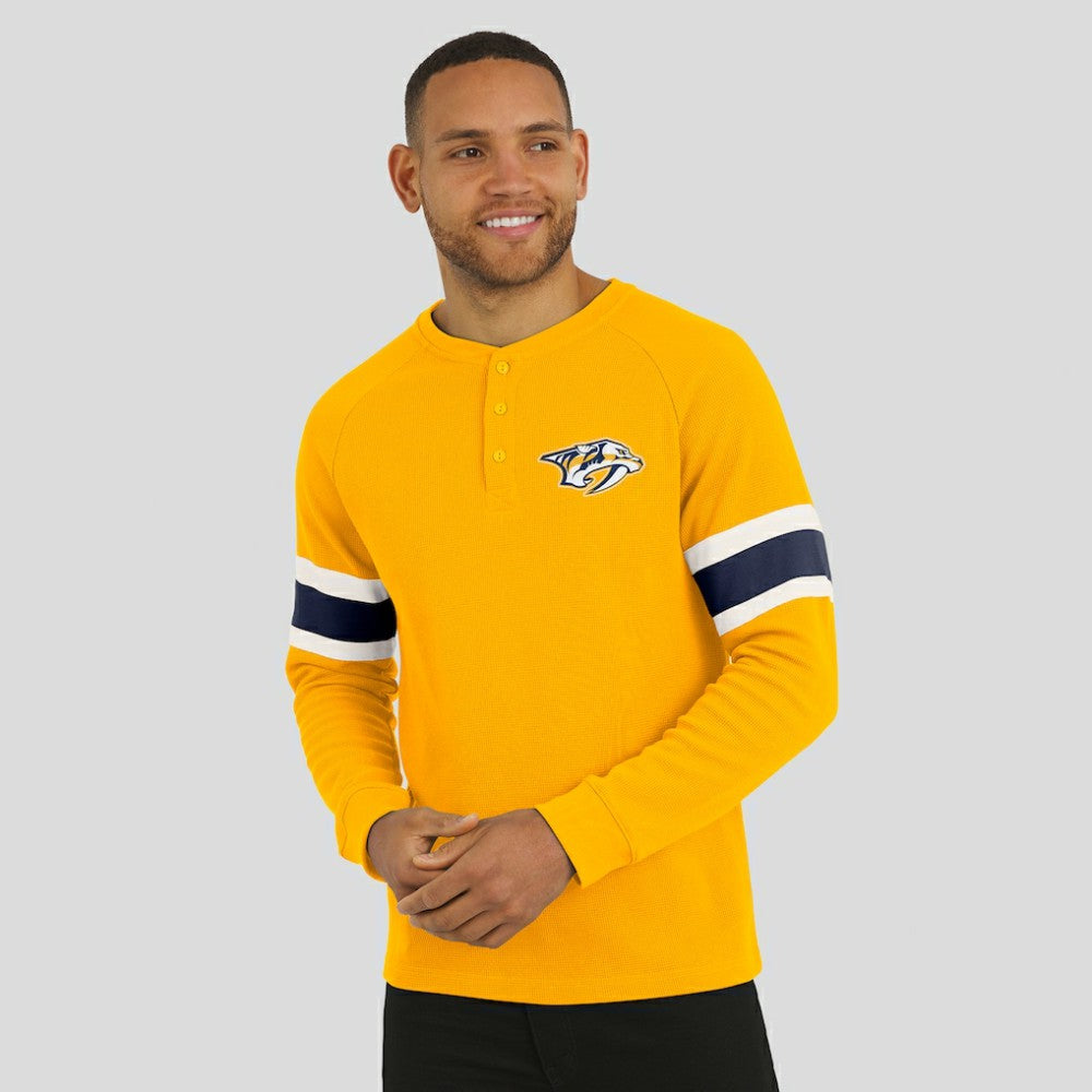 Nashville Predators Darius Rucker Collection by Fanatics Waffle-Knit Raglan Long Sleeve Henley T-Shirt Gold