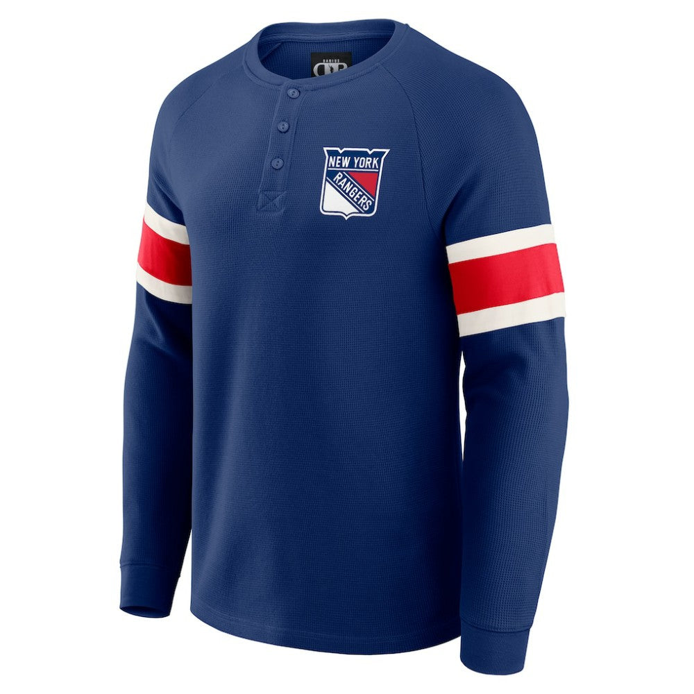 New York Rangers Darius Rucker Collection by Fanatics Waffle-Knit Raglan Long Sleeve Henley T-Shirt Navy