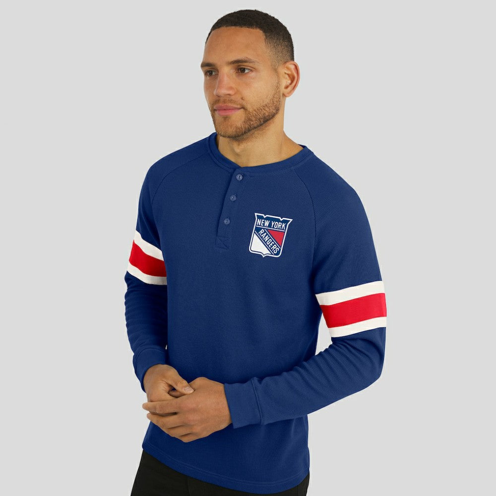 New York Rangers Darius Rucker Collection by Fanatics Waffle-Knit Raglan Long Sleeve Henley T-Shirt Navy