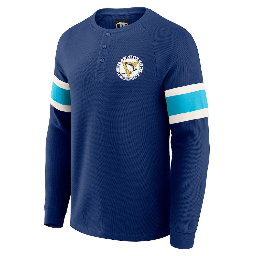 Pittsburgh Penguins Darius Rucker Collection by Fanatics Waffle-Knit Raglan Long Sleeve Henley T-Shirt Navy