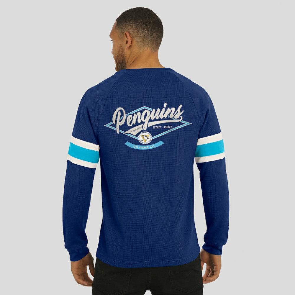 Pittsburgh Penguins Darius Rucker Collection by Fanatics Waffle-Knit Raglan Long Sleeve Henley T-Shirt Navy