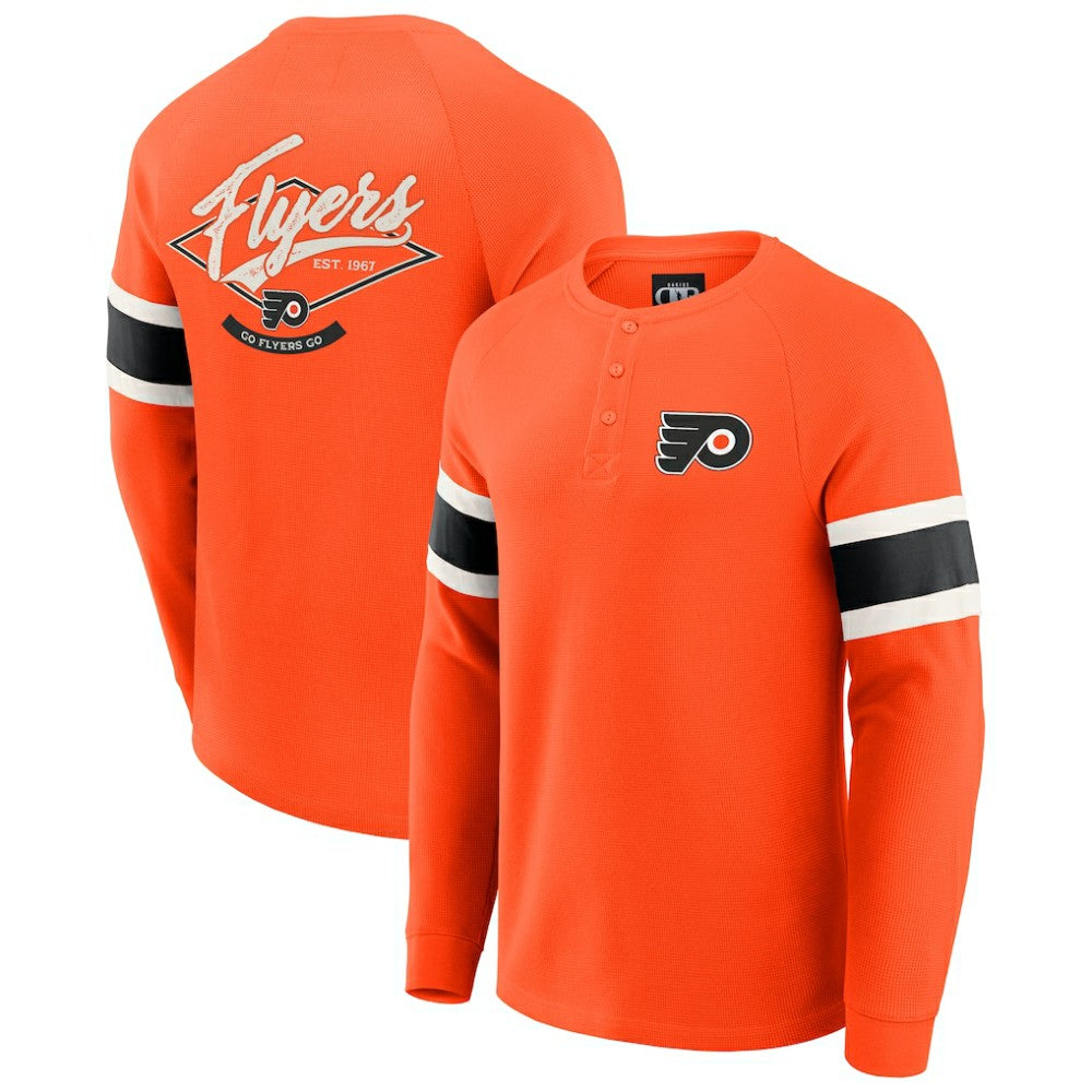 Philadelphia Flyers Darius Rucker Collection by Fanatics Waffle-Knit Raglan Long Sleeve Henley T-Shirt Orange