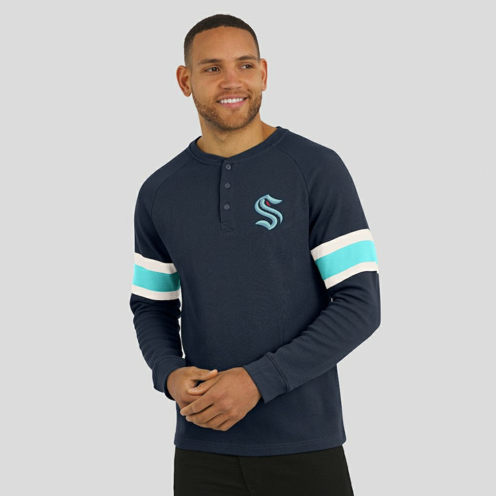 Seattle Kraken Darius Rucker Collection by Fanatics Waffle-Knit Raglan Long Sleeve Henley T-Shirt Deep Sea Blue