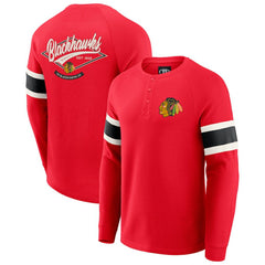 Chicago Blackhawks Darius Rucker Collection by Fanatics Waffle-Knit Raglan Long Sleeve Henley T-Shirt Red