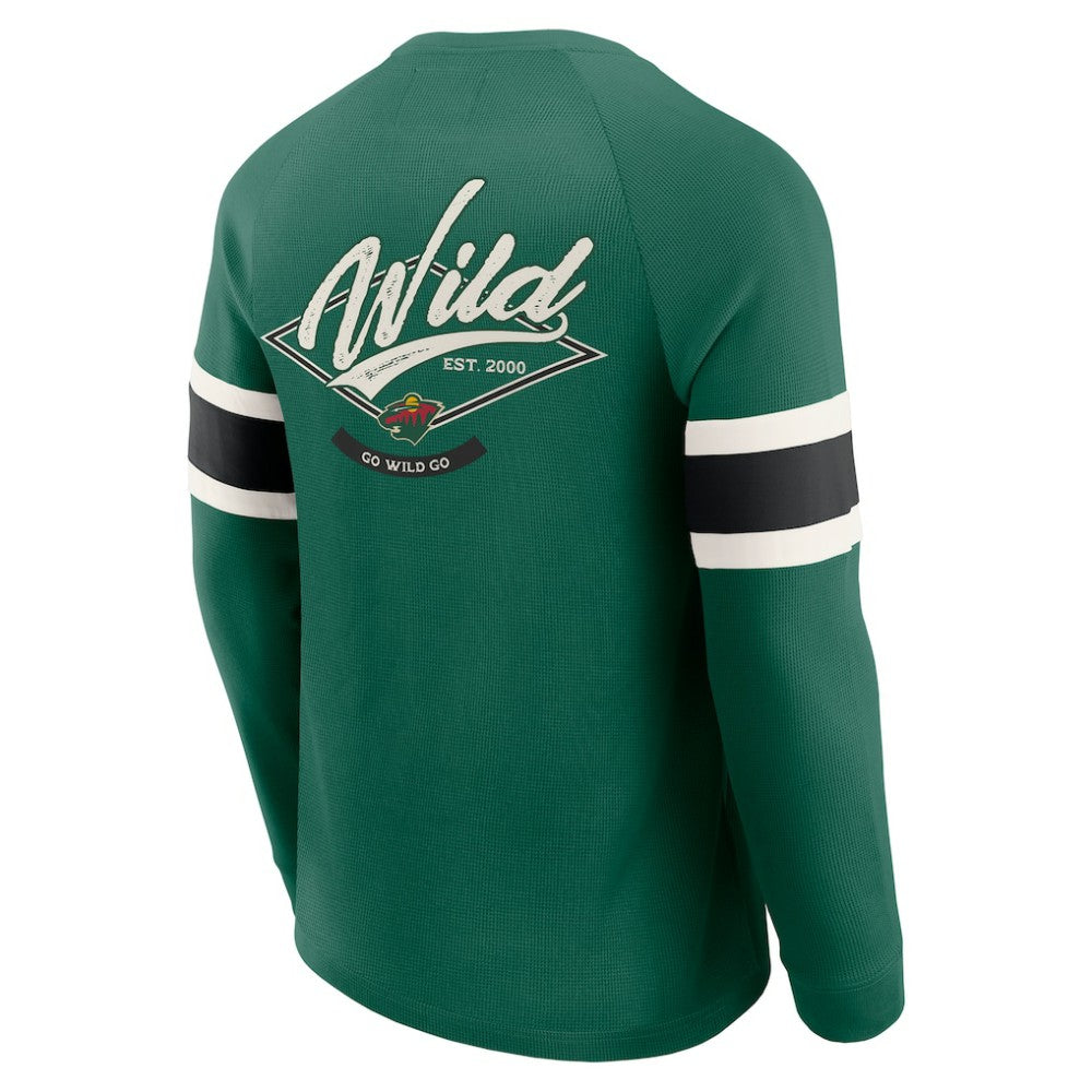 Minnesota Wild Darius Rucker Collection by Fanatics Waffle-Knit Raglan Long Sleeve Henley T-Shirt Green
