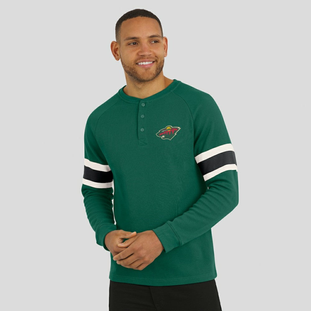 Minnesota Wild Darius Rucker Collection by Fanatics Waffle-Knit Raglan Long Sleeve Henley T-Shirt Green
