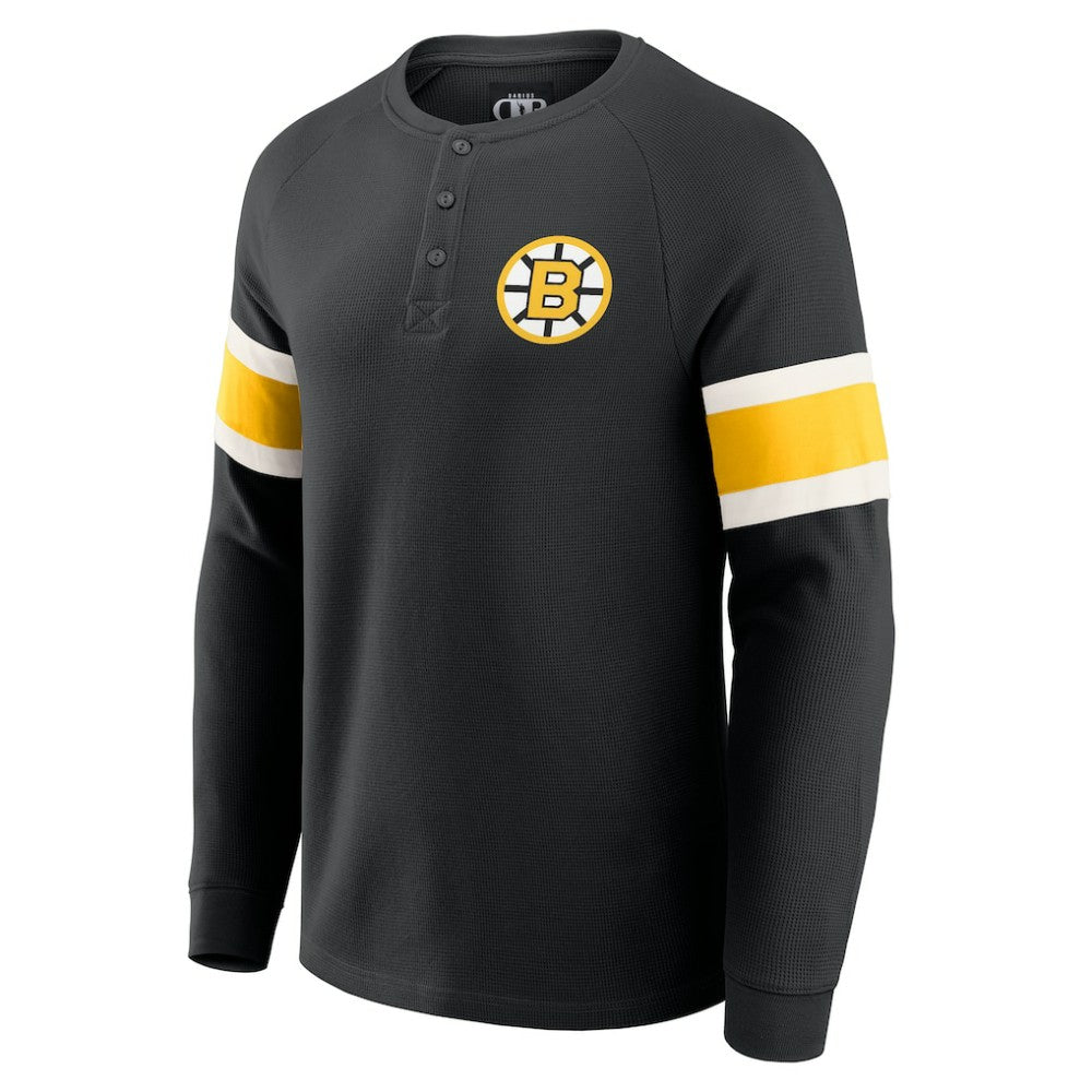 Boston Bruins Darius Rucker Collection by Fanatics Waffle-Knit Raglan Long Sleeve Henley T-Shirt Black