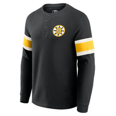 Boston Bruins Darius Rucker Collection by Fanatics Waffle-Knit Raglan Long Sleeve Henley T-Shirt Black