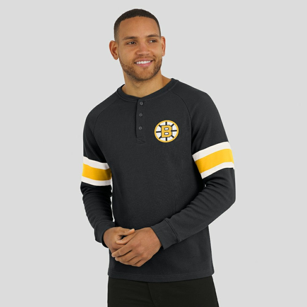 Boston Bruins Darius Rucker Collection by Fanatics Waffle-Knit Raglan Long Sleeve Henley T-Shirt Black
