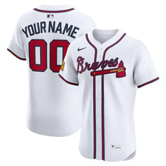 Atlanta Braves Home Elite Sponsor Patch Custom Jersey White | Nike