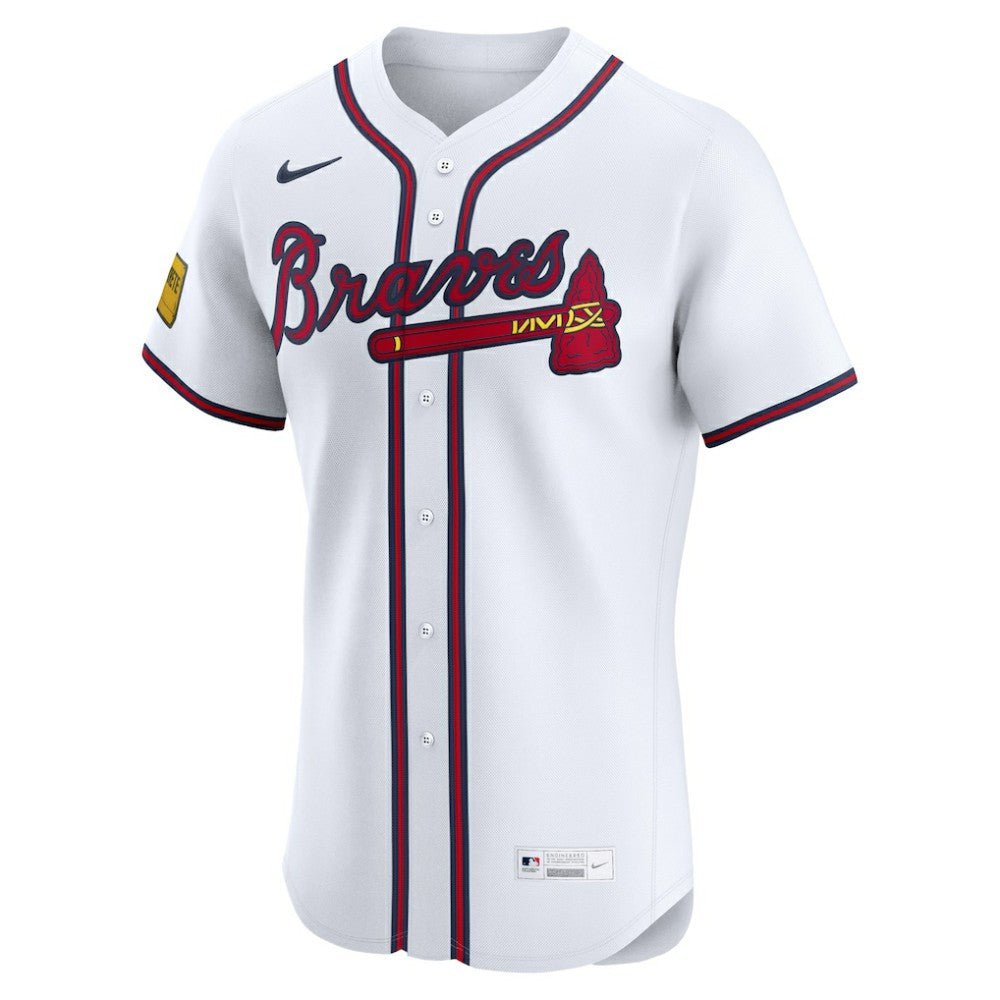 Atlanta Braves Home Elite Sponsor Patch Custom Jersey White | Nike