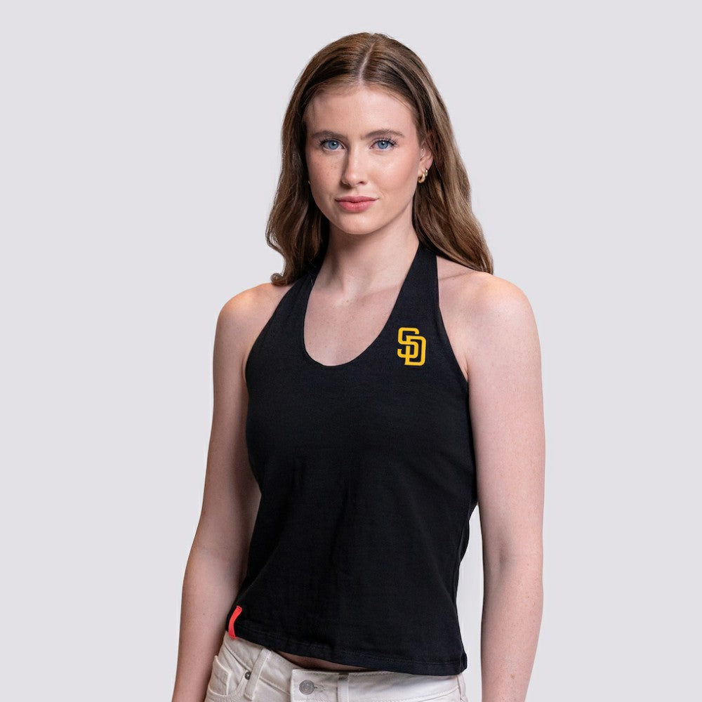 San Diego Padres Lusso Women's Noelle V-Neck Tank Top Black