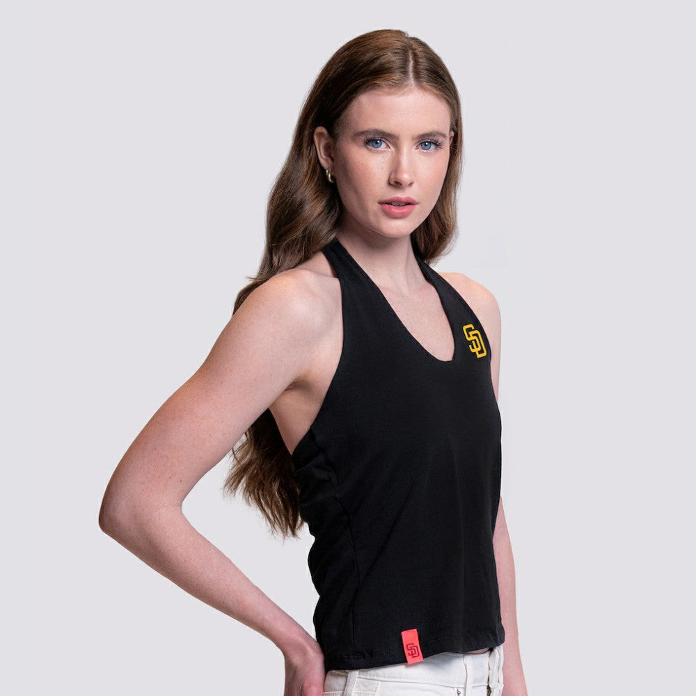 San Diego Padres Lusso Women's Noelle V-Neck Tank Top Black