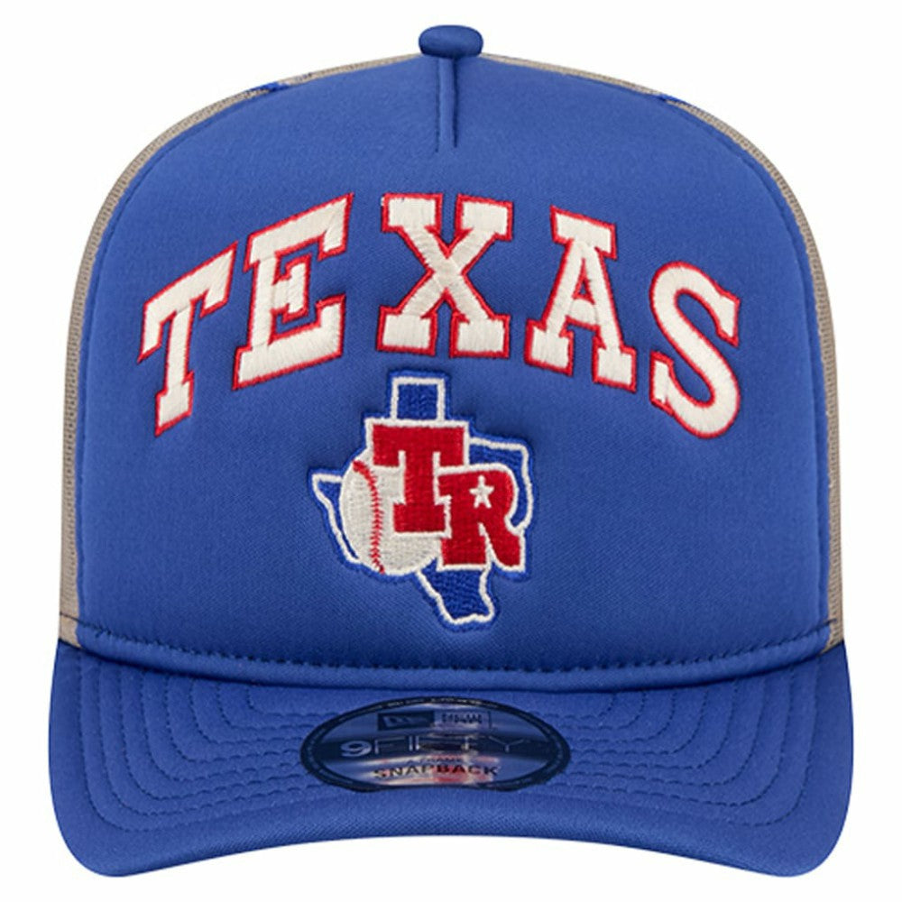 Texas Rangers Vintage Arched Foam Front 9FIFTY A-Frame Adjustable Trucker Hat Royal | New Era