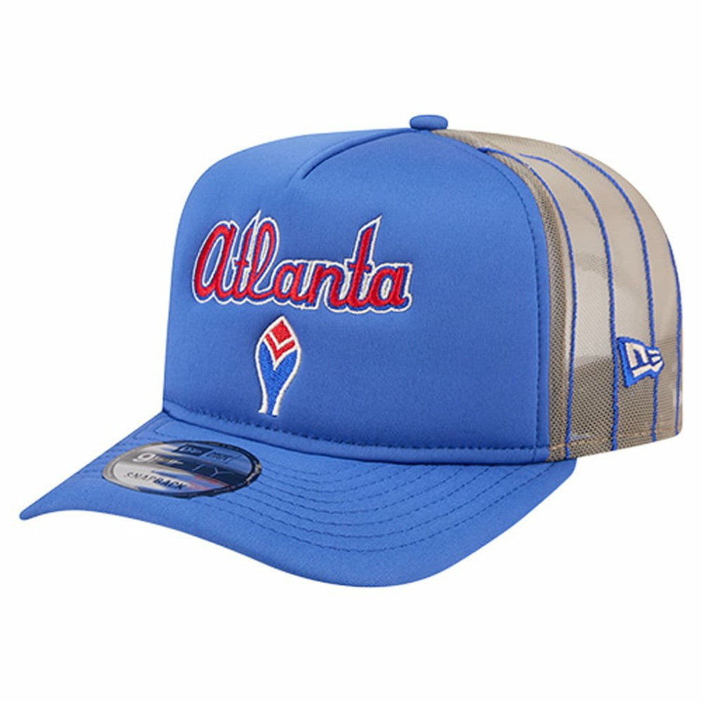 Atlanta Braves Vintage Arched Foam Front 9FIFTY A-Frame Adjustable Trucker Hat Royal | New Era