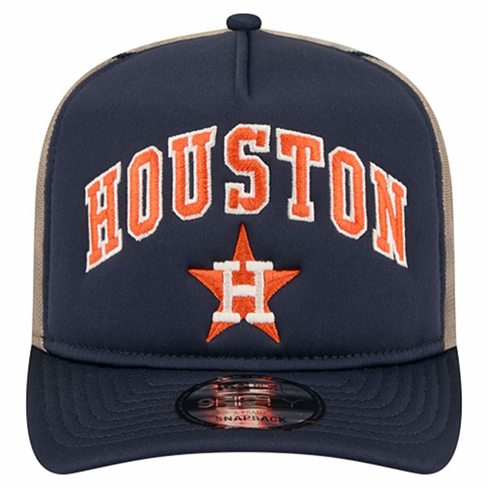 Houston Astros Vintage Arched Foam Front 9FIFTY A-Frame Adjustable Trucker Hat Navy | New Era