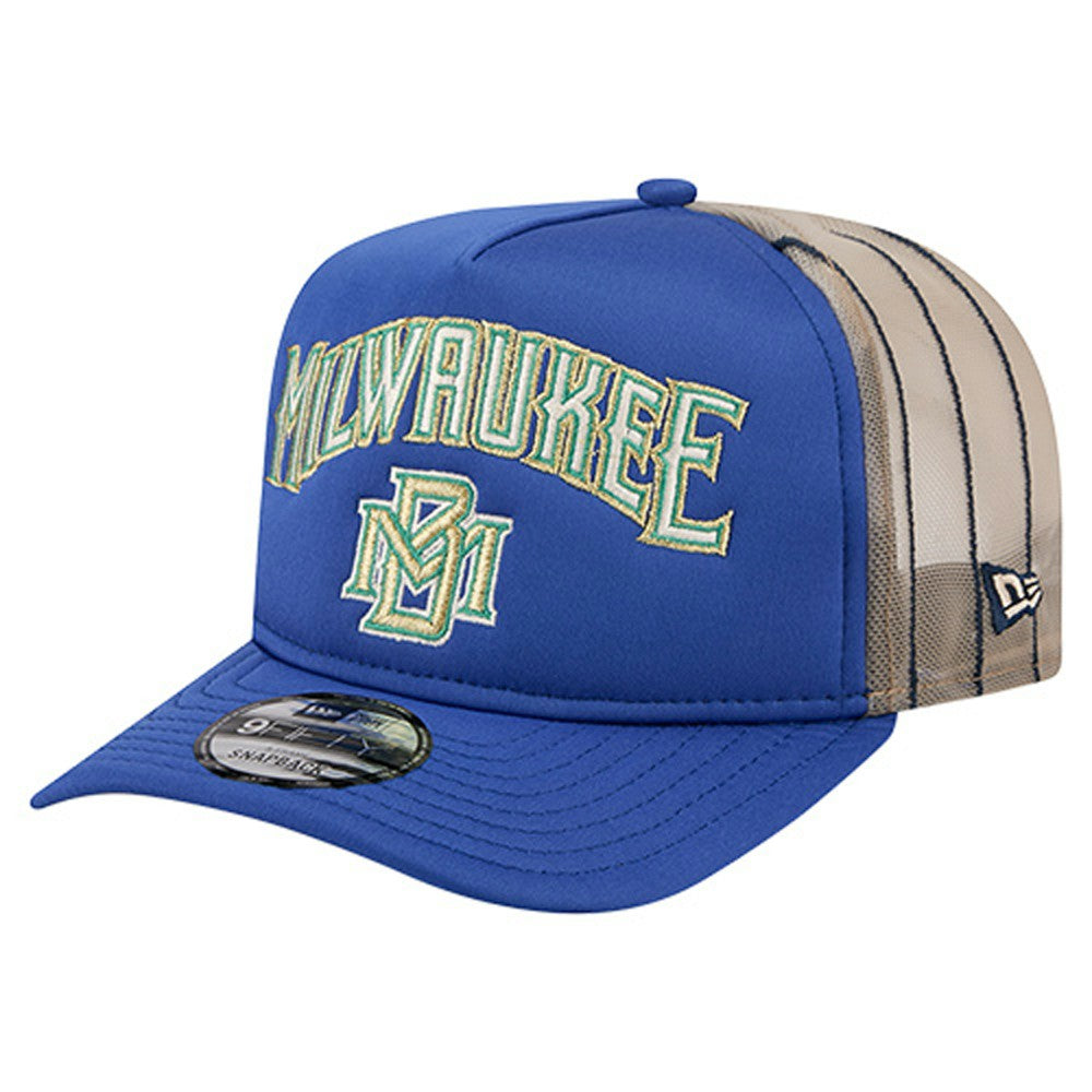 Milwaukee Brewers Vintage Arched Foam Front 9FIFTY A-Frame Adjustable Trucker Hat Royal | New Era
