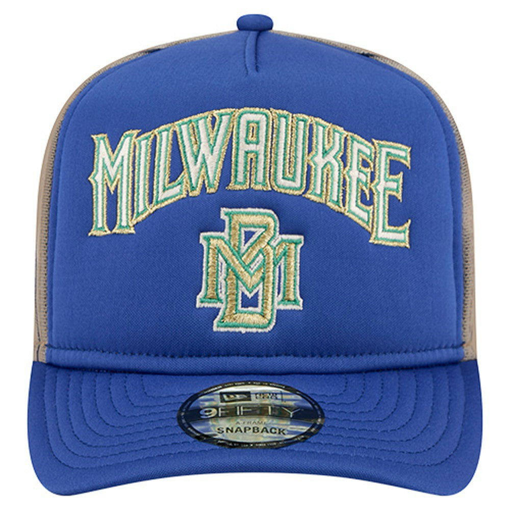 Milwaukee Brewers Vintage Arched Foam Front 9FIFTY A-Frame Adjustable Trucker Hat Royal | New Era