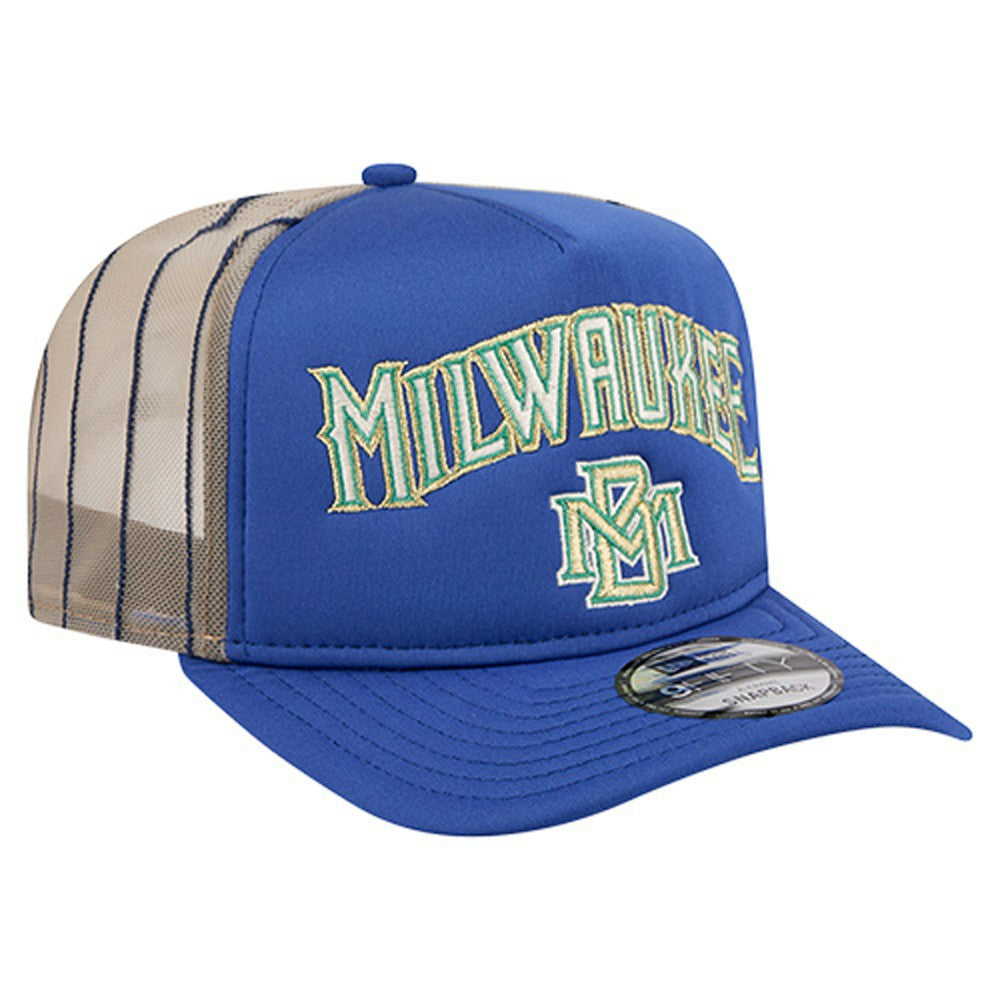 Milwaukee Brewers Vintage Arched Foam Front 9FIFTY A-Frame Adjustable Trucker Hat Royal | New Era