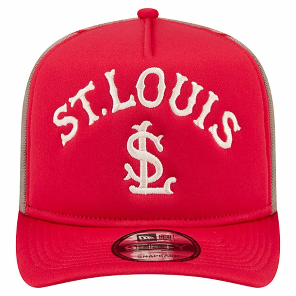 St. Louis Cardinals Vintage Arched Foam Front 9FIFTY A-Frame Adjustable Trucker Hat Red | New Era
