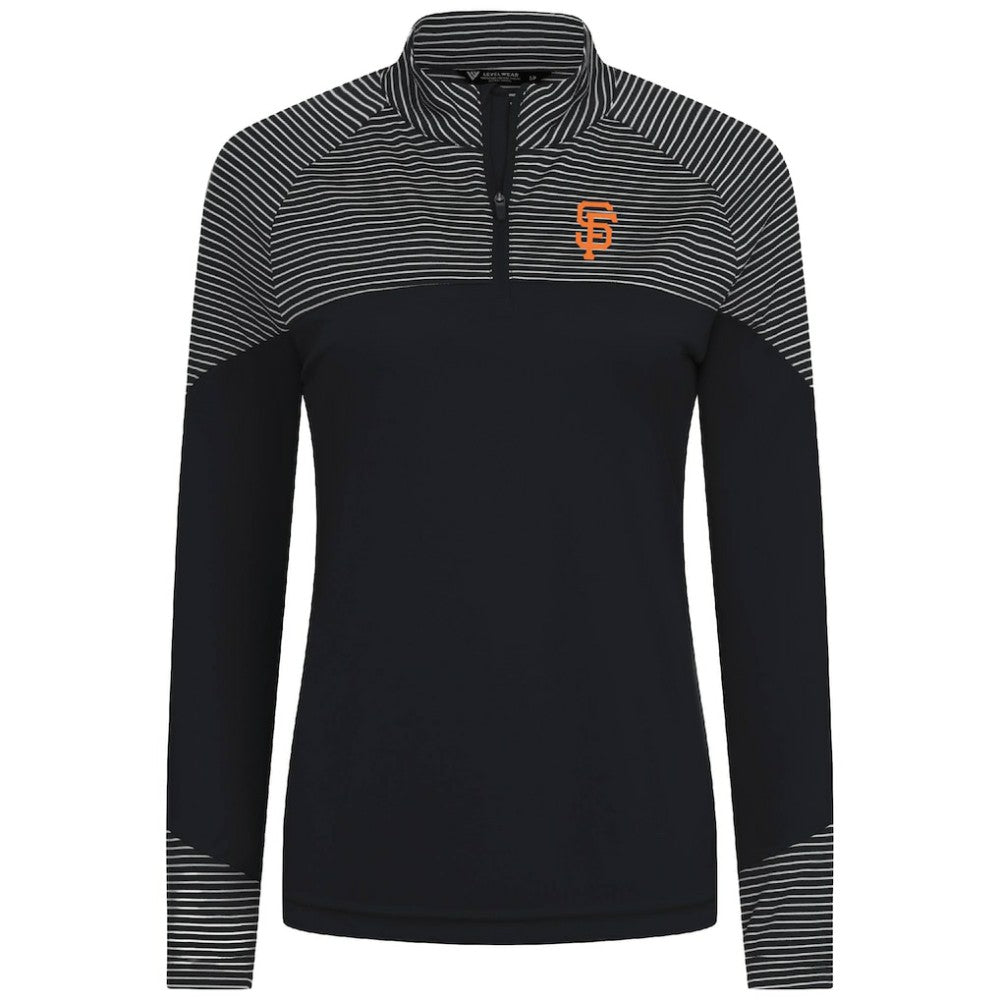 San Francisco Giants Levelwear Women's Classic Stripes Insignia 2.0 Raglan Quarter-Zip Top Black