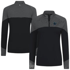 Miami Marlins Levelwear Women's Classic Stripes Insignia 2.0 Raglan Quarter-Zip Top Black